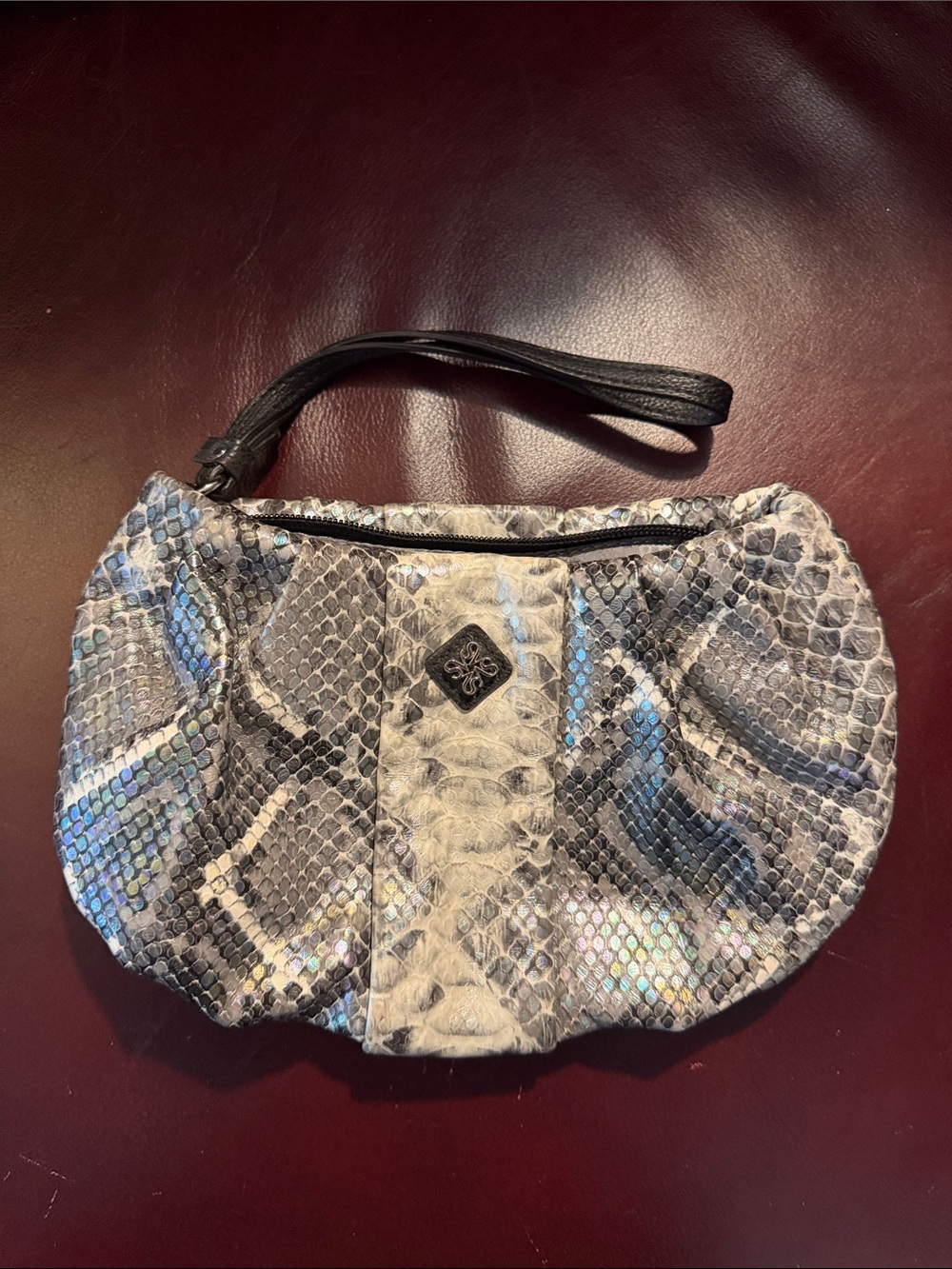 Simply Vera Snake-Effect Wristlet Clutch in Gray and Black